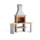 MOVELAR - Barbacoa de Obra Prefabricada para Leña y Carbón Modelo Roma 2 side tables corner (Gris, Naranja - 160 x 58 x 240 cm) REF: 3800/1