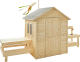 SOULET - Casita Infantil de Madera BLANCHE con Mesa y Mini Cocina