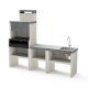 TUOZI - Barbacoa de Obra Prefabricada para Leña y Carbón Modelo Pack 8 Venit Flex Plus Hotte con Fregadero (Hormigón texturizado - 215 x 47 x 185 cm) REF: T00070