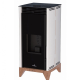 BRONPI - Estufa de Pellets 6 kW con Cristal Vision, Base De Madera, Sin Electricidad, Color Marfil Modelo FREE-6-V-MF