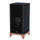 BRONPI - Estufa de Pellets 6 kW con Cristal Vision, Base De Madera, Sin Electricidad, Color Negro Modelo FREE-6-V-NE