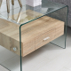 Mesa Baja MARILYN cristal curvado y estante con cajón MDF 50 x 50 x 45 cm