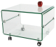 Mesa Baja MELBOURNE cristal curvado transparente con ruedas 60 x 40 x 44 cm