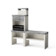 TUOZI - Barbacoa de Obra Prefabricada para Leña y Carbón Modelo Pack 2 Plan 1 Plus Full con Chimenea (Hormigón texturizado - 188 x 47 x 192 cm) REF: T00501